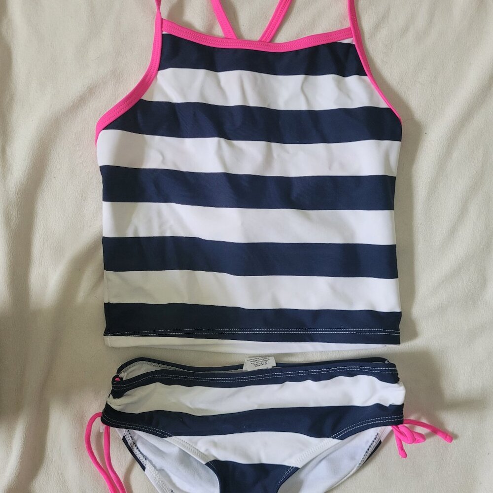 Girls two piece swim set,  blue,  white and pink